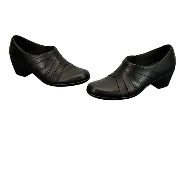 Clarks Collection Black Leather Block Heel Slip On Comfort Clog Loafer Women 7M - Picture 4 of 12